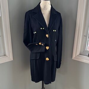 St John black Santana knit long coat gold toned heart buttons Flawed size (12) M